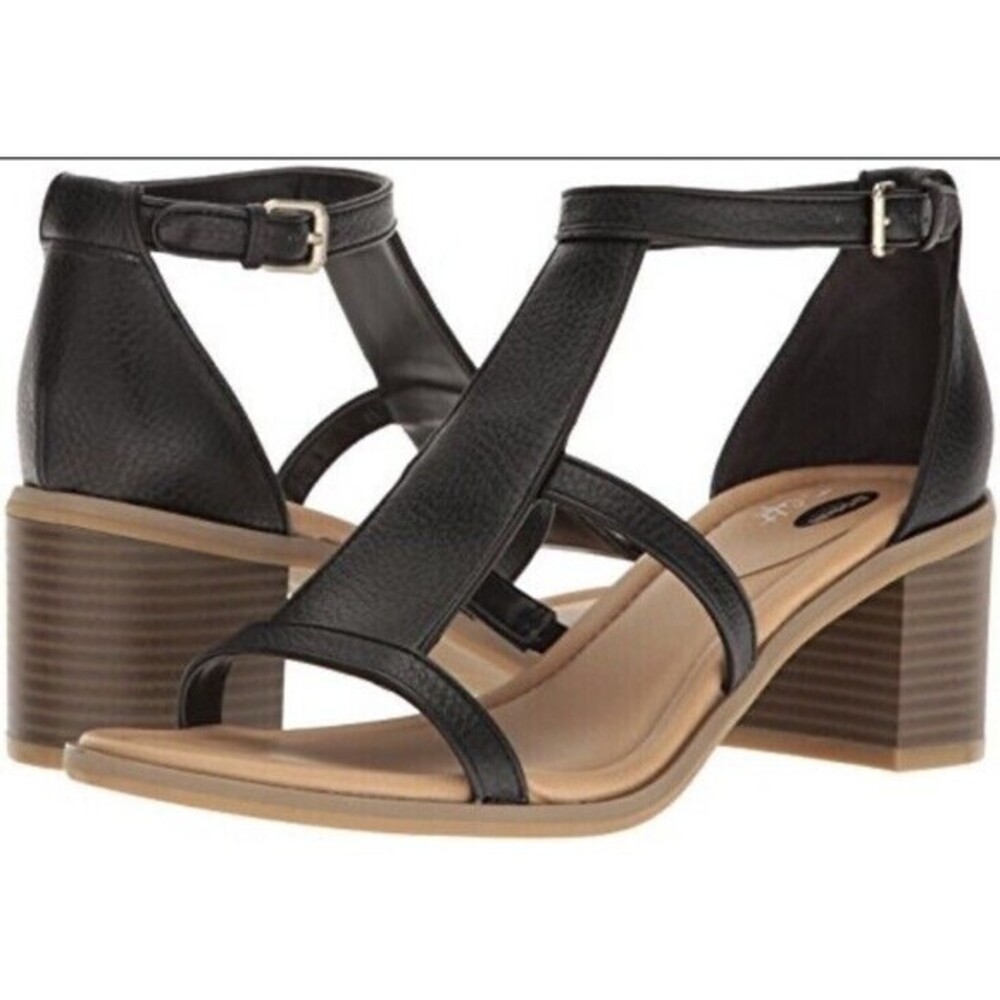 Dr. Scholl's Women's Shine Block Heeled Sandals Sz 8 Black Leather
